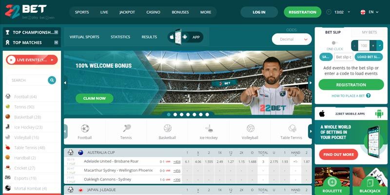 Live betting site - 22Bet