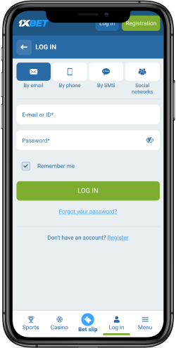 Login options on 1xBet