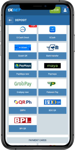 Mobile screenshot of 1xBet payment page