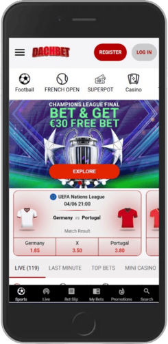 Mobile screenshot of the Dachbet sports page