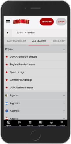 Mobile screenshot of the Dachbet live page