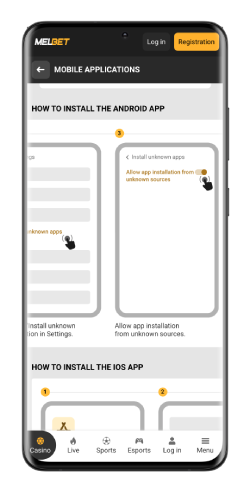 The mobile screenshot how to install .apk file MelBet 2