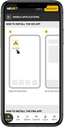 The mobile screenshot how to install MelBet iOS app