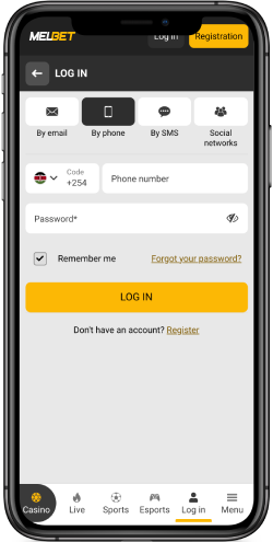 Mobile screenshot of the MelBet login page 2