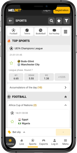 Mobile screenshot of the MelBet sport events page