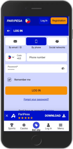 Paripesa mobile login and registration option