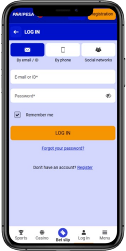 Paripesa mobile login and registration option