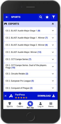 Mobile screenshot of the Paripesa sports page