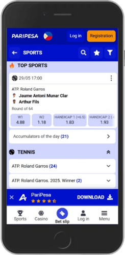 Mobile screenshot of the Paripesa sports page