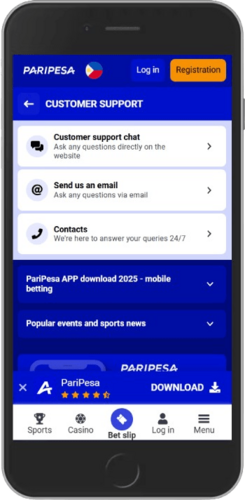 Screen of Paripesa support options