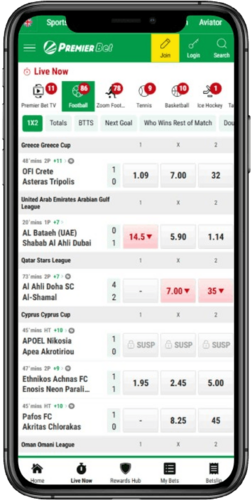 Screenshot of the sports page