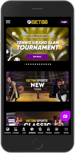 Mobile screenshot of the Bet88 sports page