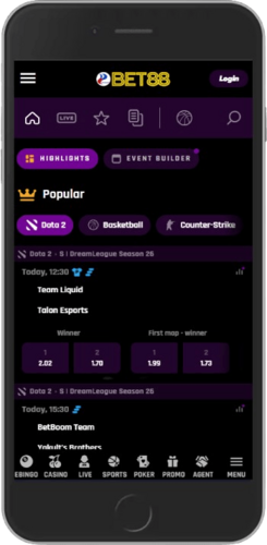 Mobile screenshot of the Bet88 sports page