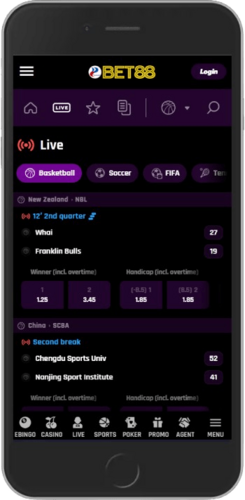Mobile screenshot of the Bet88 sports page