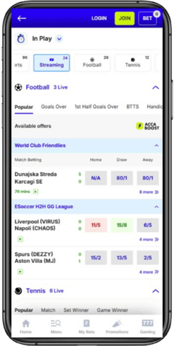 Mobile screenshot of the BOYLE Sports Live betting