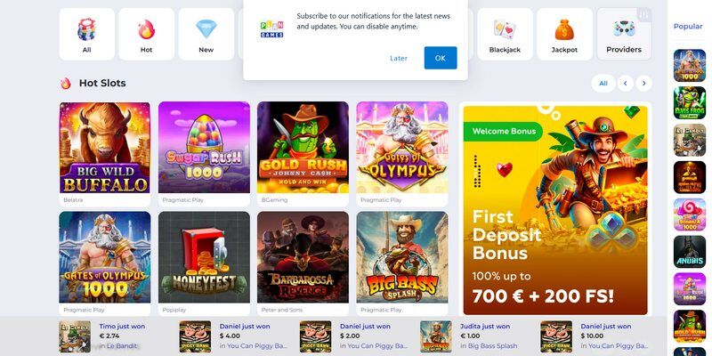Screenshot of casino page - Plangames