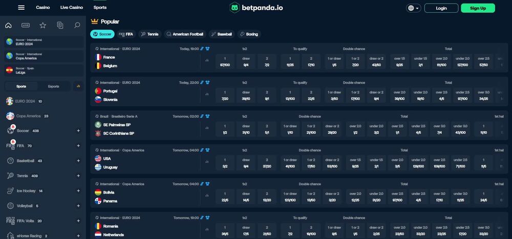 Betpanda.io sports page