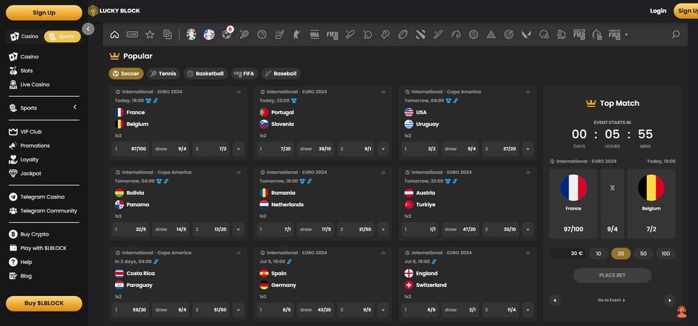 Lucky Block sports page