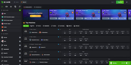 Screenshot of the BC.Game sport page