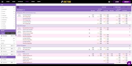 Screenshot of the Bet88 sport page
