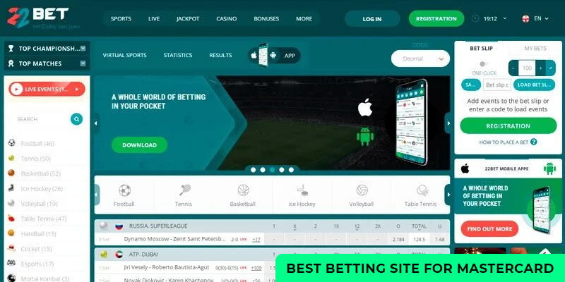 22Bet bookmaker for MasterCard - home page