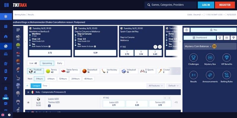 Screenshot of the bookmaker's sports page