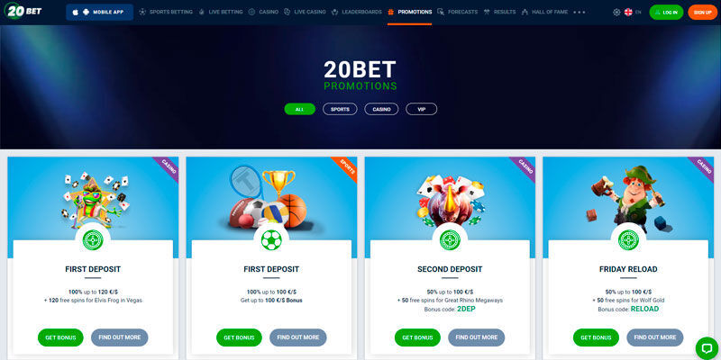 New bookmaker 20bet main page