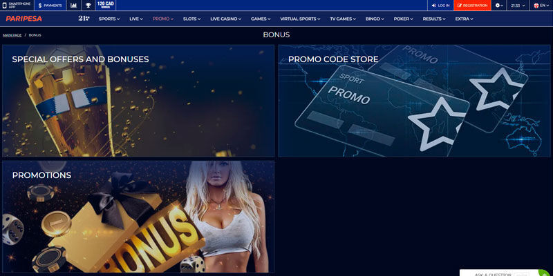 New bookmaker Paripesa main page