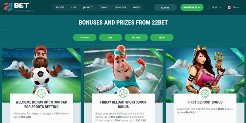 New bookmaker 22bet promo page