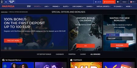 New bookmaker Paripesa promo page