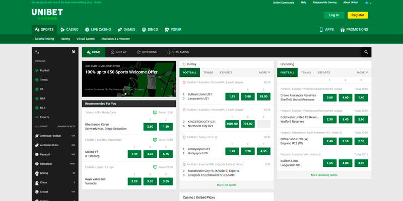 Unibet home page