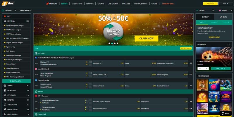 1Bet home page