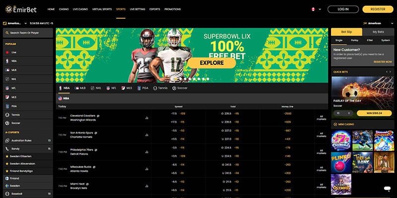 Screenshot of the EmirBet sport page