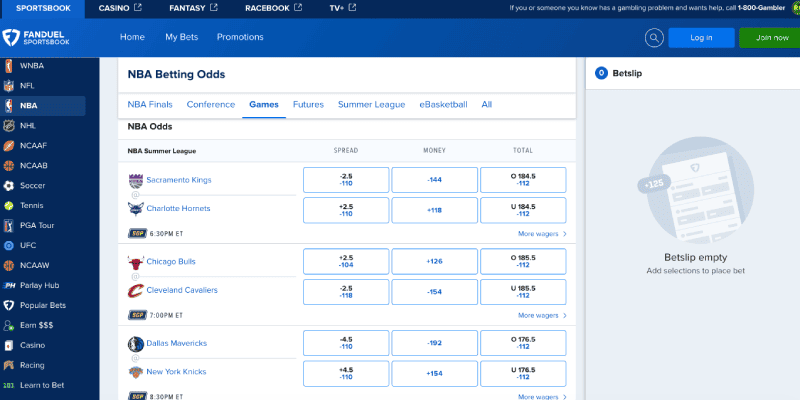 FanDuel nba page