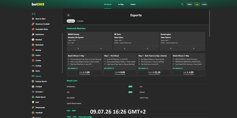 Screenshot of CS2 betting at bet365