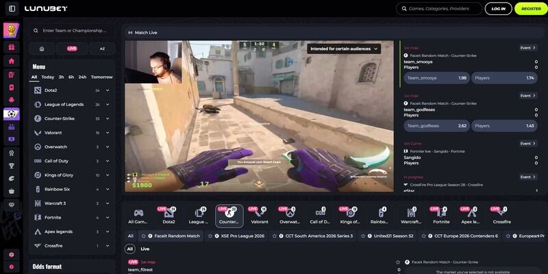 Screenshot of CS2 betting at Lunubet