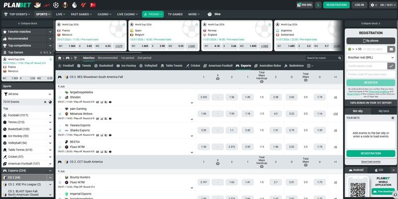 Screenshot of CS2 betting at Planbet