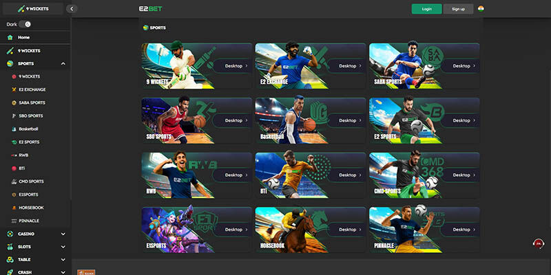 Screenshot of the E2BET sport page