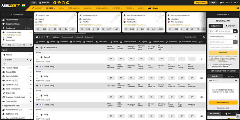Screenshot of the Melbet sport page