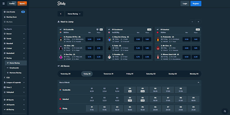 Screenshot of the Stake sport page