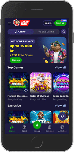 Mobile screenshot of the Lazybar casino page