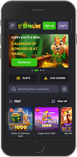 Mobile screenshot of the Spinline casino page