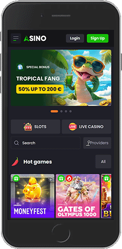 Mobile screenshot of the Asino casino page