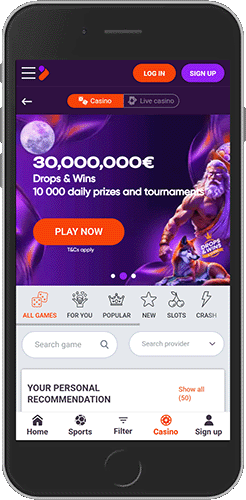 Mobile screenshot of the TonyBet casino page
