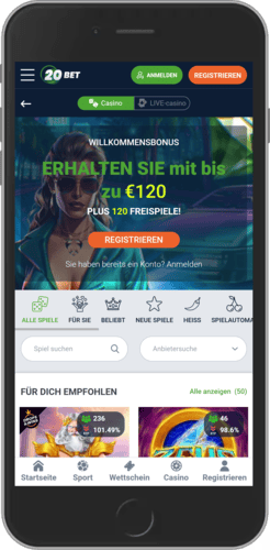 Image of casino app for 20Bet