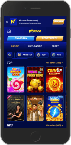 Image of casino app for Wonaco
