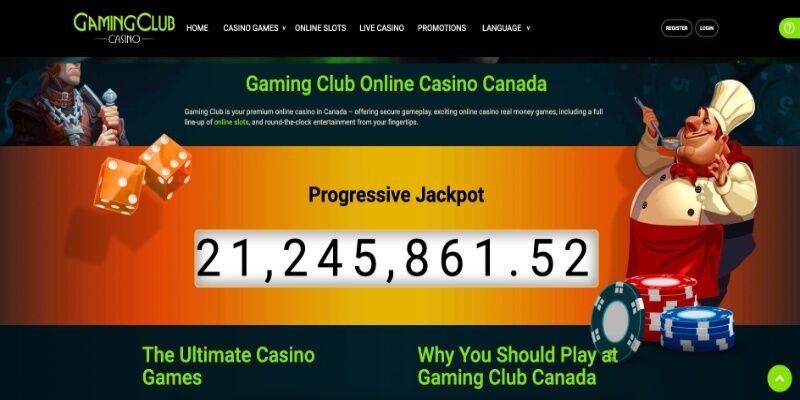 The screenshot of Gaming Club Casino main page