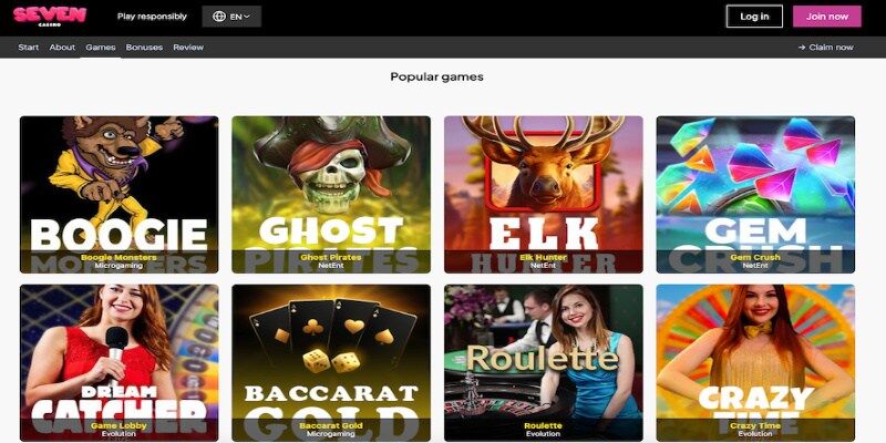 Screenshot of Seven casino main page