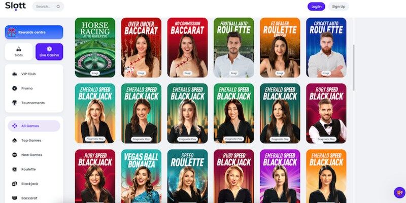 Screenshot of Slott live casino page