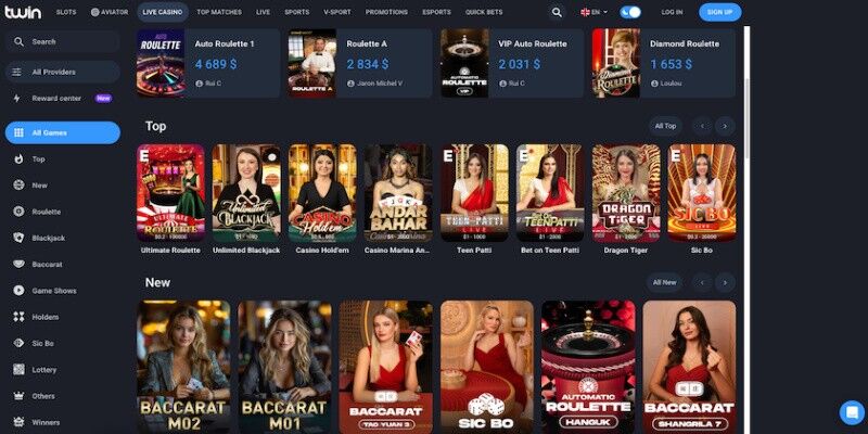 Screenshot of Twin casino main page